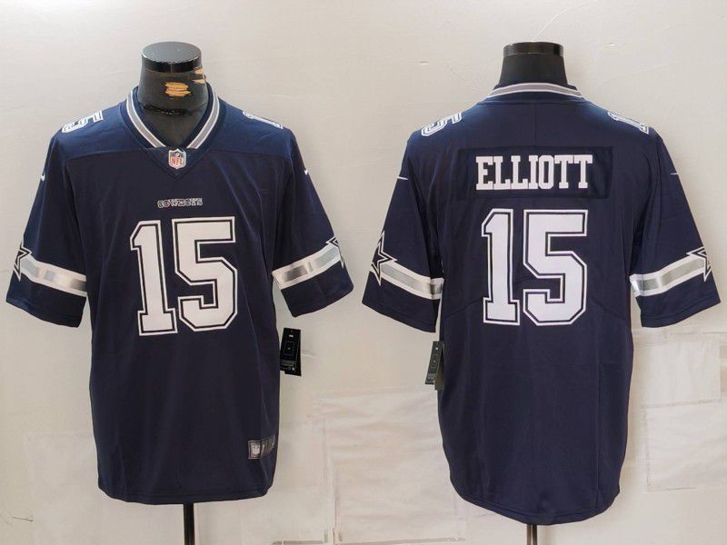 Men Dallas Cowboys #15 Elliott Blue Second generation 2024 Nike Vapor Limited NFL Jersey style 1